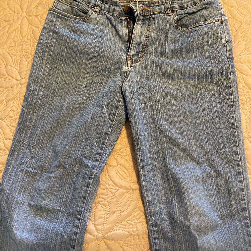 CAbi Light Blue Striped Straight Leg Jeans